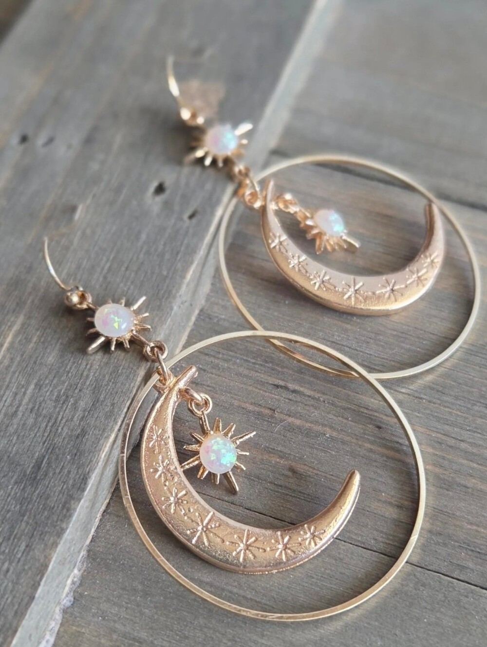 $8 Each Or Bundle 5/$20 Gold-Tone Crescent Moon & Opal Sun Drop Earrings